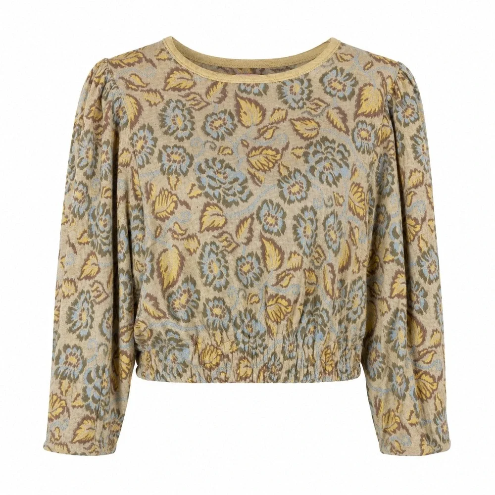Free People Womens Floral Top L Cotton Yellow Open Back Tie Boho Cottagecore